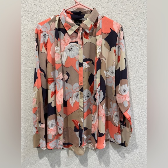Worthington Floral Button Down Blouse Women’s Large - Picture 6 of 15